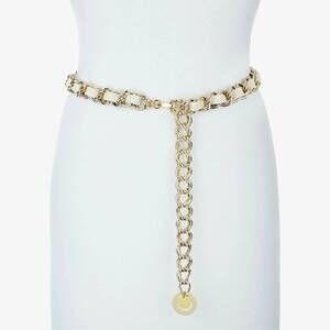NEW BRAVE LEATHER women's louroes leather & chain belt in marble/gold